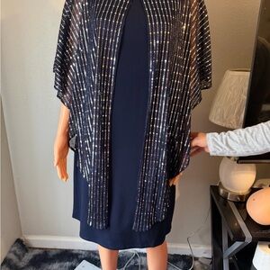 Navy Dress with Sequin Overlay